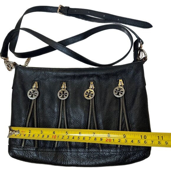 Tory Burch Crossbody Leather Bag Black Gold Logos Zipper Limited Edition - Picture 4 of 9